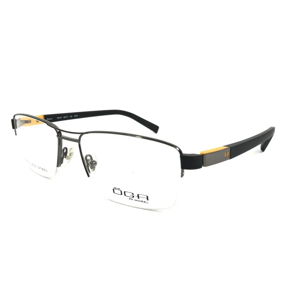 OGA by Morel Eyeglasses Frames 10011O GN19 Gunmetal Square Half Rim 56-17-145